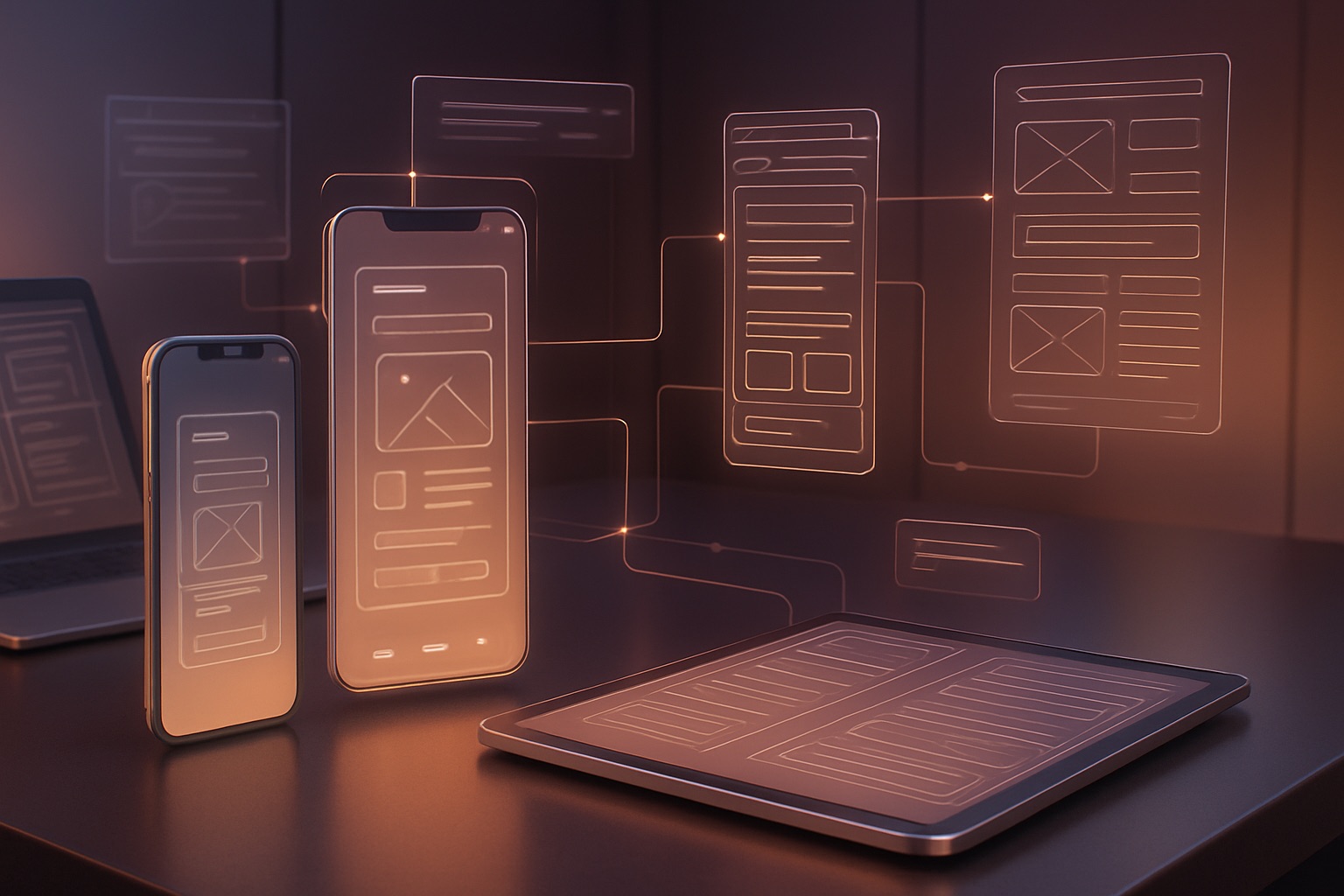 Equipo móvil de Skydev validando prototipos en smartphones y tablets.