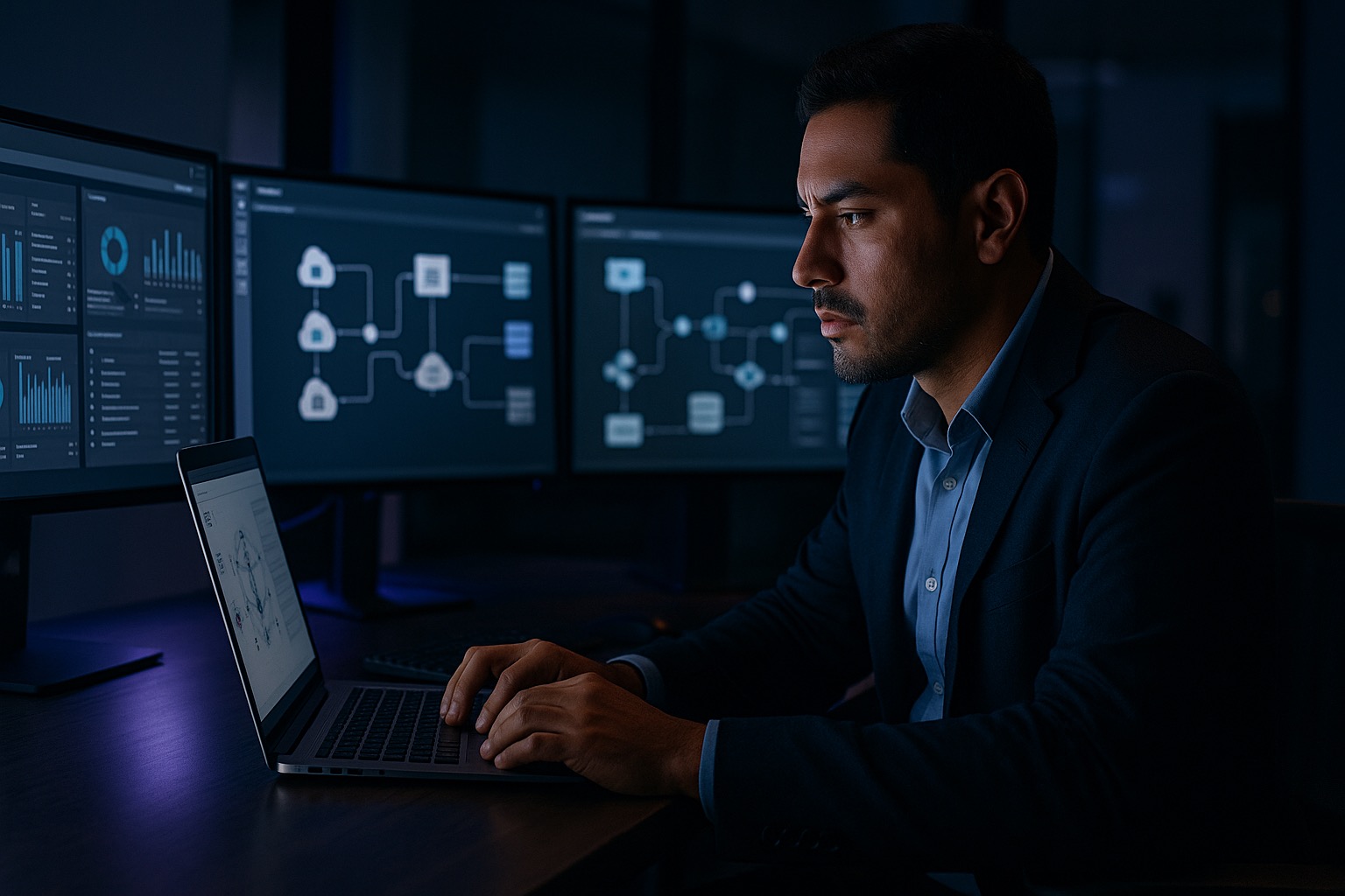 Integraciones a sistemas empresariales vistas en una laptop.